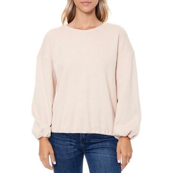 Elodie Ribbed Knit Blouson Balloon Sleeve Crewneck Sweatshirt Top Size Medium - Picture 1 of 9